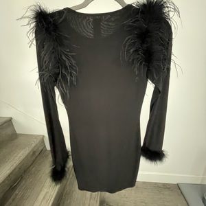 Long sleeve black feathered dress